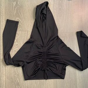 Black Ruched Long Sleeve Hoodie